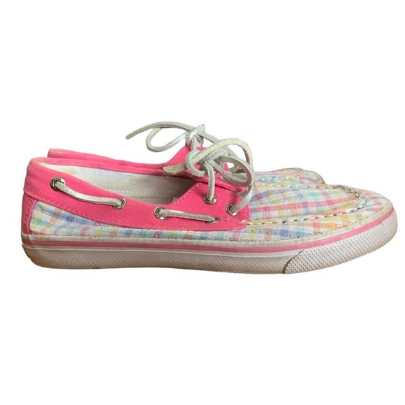 Sperry Bahamas Top Sider Pink Plaid Print Sequins Loafers Size 4 - Picture 4 of 7